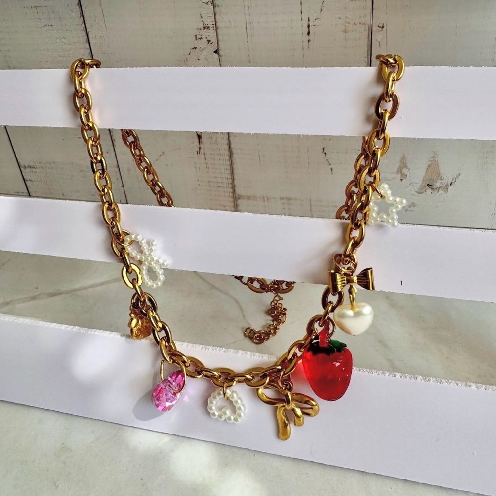 Gold plated  Charm Necklace with Colorful Accents